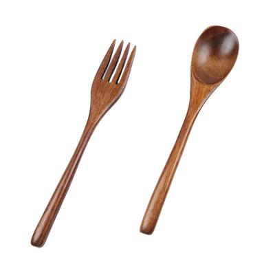 China Sustainable Wooden Spoon And Fork Set Used For Stirring And Drinking Soup Fork Fruit Eating Noodles Reusable Spoon And Fork for sale