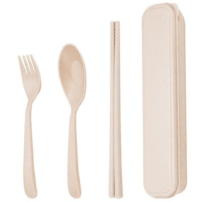 China Portable Beige Color Sustainable Wheat Straw Fibre 3-PC Flatware Set Reusable Eco Tableware Accessories Can Be Used Multiple Times Lightweight Non-Toxic en venta