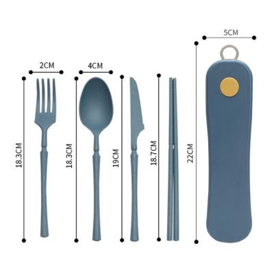 China Lightweight Portable Sustainable Blue 4-PC Rotary Box Flatware Set Biodegradable and Eco-friendly Tableware Supplies Made of Environmentally Friendly Wheat Straw Fiber en venta