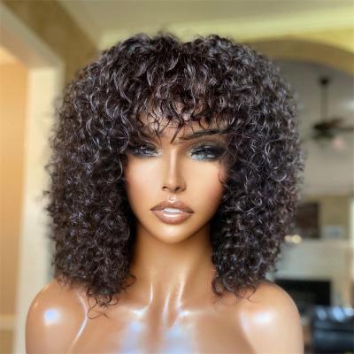 China Swiss Lace Bob Curly With Bang 13x4 Lace Wig Pre-Plucked Transparent Wholesale Brazilian Hair For Women for sale