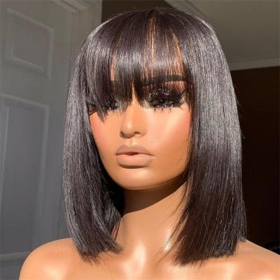 China Straight 13x4 Bob With Bang Lace Wig Pre-Plucked Transparent Wholesale Brazilian Hair For Women for sale