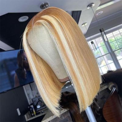 China Ombre Straight Honey Blonde With Highlight Bob Wig Straight Lace Wig 13*4 #613/27 Straight BOB Human Hair Wig for sale