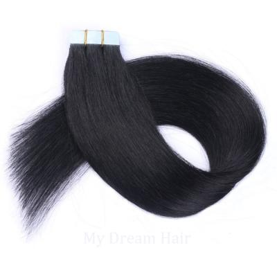 China Luxury Factory Direct 1# Silk Straight Tape In Hair 100% Virgin Remy Hair Extensions Double Drawn Tape Hair Extension Wholesale for sale