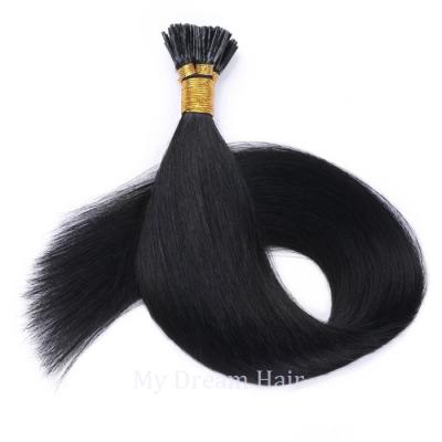 China Hot Selling 1# Luxury Silk Straight I Tip Hair Extensions Raw Virgin Cuticle Aligned I Tip Hair Extensions for sale