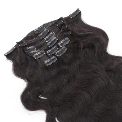 China Body Wave Body Wave Clip-in Natural Black Color Double Drawn Hair Extension Natural Wavy No Shedding No Tangle Dyalbe for sale