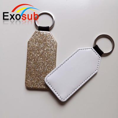 China Gold Leather Rectangular Black Faux Leather Key Chain For Sublimation for sale