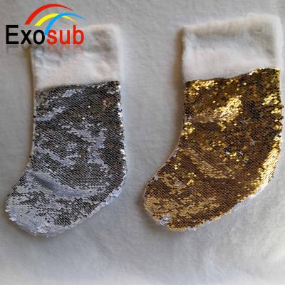 China Eco Friendly Custom Design Reverse Sequin Christmas Stocking For Dye Sublimation for sale