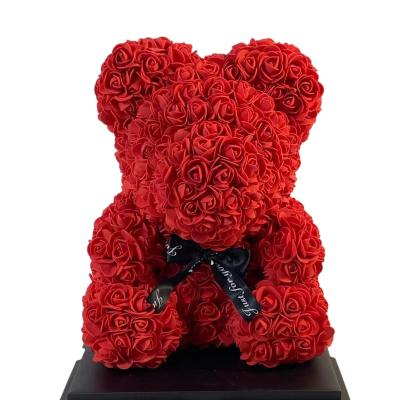 China Real Rose Valentine Day Teddy Pearl Bear Romantic Preserved Wholesale, Flower Scum Teddy Bear, Rose Teddy Bear With Box 40cm Christmas Gift for sale