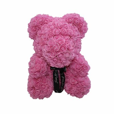 China Hot Selling Artificial Flower Rose Bear In Box 40cm 25cm Wedding Party Valentines Day Home Decoration 2021 Red-Pink Everlasting Foam Custom Fake Gift for sale