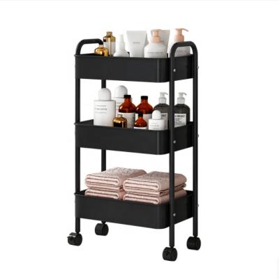 China Stainless steel Storage cart metal utility cart rolling trolley 3-tier organizer metal kitchen storage cart for sale