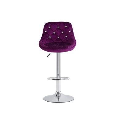 China Industrial Modern Luxury Pu Fabric Upholstered Golden Frame Stainless Steel Purple Bar Stools Chair for sale