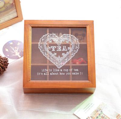 China Europe Wooden Jewelry Box With Glass Lid Wooden Gift Box With 9 Dividers for sale