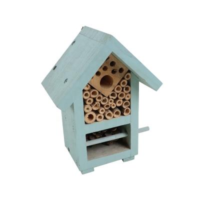 China Sustainable Wood Insect House With Blue Color Painting Hotel Bee House for sale