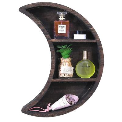 China Rustic Wooden Wall Shelf Moon Shelf Solid Wood Crystal Moon Floating Shelf for sale