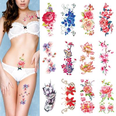 China Colorful Rose Waterproof Temporary Temporary Body Art Sexy Flower Tattoo Sticker For Women Girls Back Shoulder Arm Neck Leg for sale