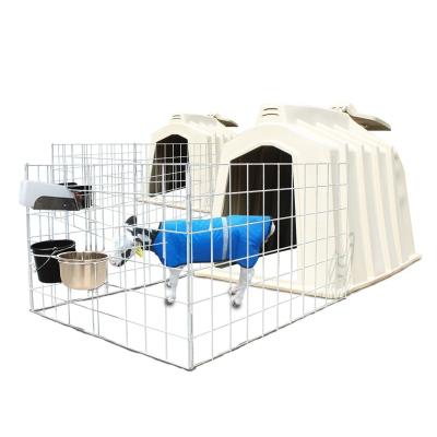 China Farms Imported PE Material Calf Hutch House With Galvanized Fence And Plastic Feeding Bucket For Dairy Farm for sale