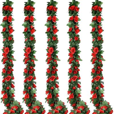 China Artificial Red Rose Garland Vine Flowers Wholesale Romantic Silk Rose Dried Modern Artificial Flowers Garland Preserved Home Wedding Decoration for sale