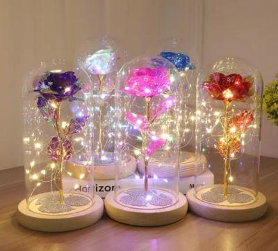 China Fashional Artificial Flowers Birthday Gifts For Women Light Up Rose In Glass Dome Roses Flower Christmas Gifts For Her Mom Valentine's Day Gifts Wedding for sale