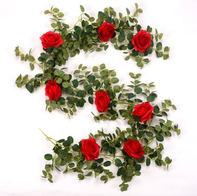 China Fashional Artificial Flowers Garden Decoration Fabric Flowers Silk Garland 1.8m Rose Artificial Flower Vines for sale