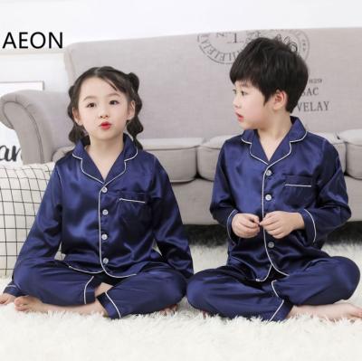 China QUICK DRY toddler boys and girls satin soft silk pajamas set pure color shorts and long pajamas set sleepwear for sale