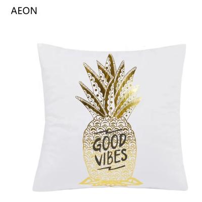 China Plain Pilou Home Decoration Pillow Cover Pineapple Eyelash Letter Pattern Design Gold Foil Cushion Cover for sale