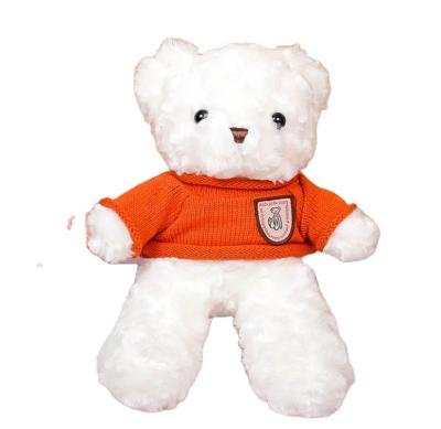 China New Plush Children Toys Chinese OEM Wearing Orange Sweater 30cm Stuffed Pink White Bear for sale