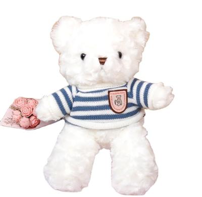 China Factory Customized Plush Bearing White And Blue Stripe Sweater 30cm Plush Stuffed White Pink Bear for sale