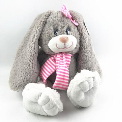 China Gray Pink Bow Long Ears Rabbit Plush Wearing Toys Customized Plush Factory Customized for sale