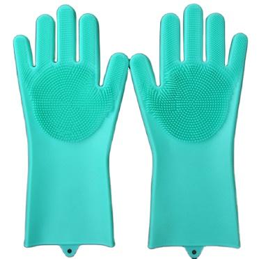 China 2021 New Silicone Cleaning Brush Oil Proof Heat Resistant Easy Drying Rubber Gloves Dish Wash Gloves for sale