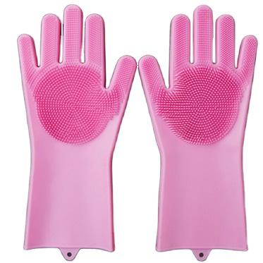 China 2021 New Silicone Cleaning Brush Oil Proof Heat Resistant Easy Drying Rubber Gloves Dish Wash Gloves for sale