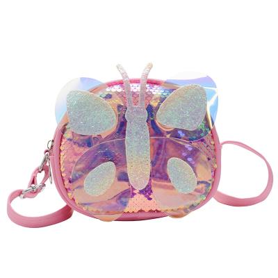 China Wholesale Polyester Lovely Baby PU Material Kindergarten Schoolbag Butterfly Pattern Girls Pinch Kids Handbags Shoulder Bag for sale