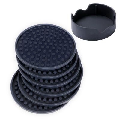 China Sustainable Coasters Beverage Silicone Coaster With Stand Round Absorbent Coaster For Wine Glass Cup Black Rubber Mat for sale