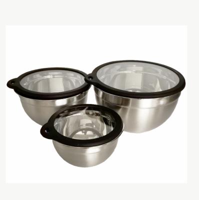 China Sustainable stainless steel mixing bowl with silicone lid for sale