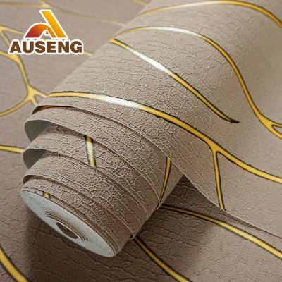 China Modern 3d Striped Wallpaper Adhesive Nonwoven Suede Brown Shades Wallpaper Designs Gold Lines For Walls Roll Modern for sale