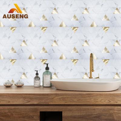 China Modern Aluminum Bathroom Metallic Wall Tile Stickers Waterproof Removable Self Adhesive 3d PVC Mosaic Tile Wall Stickers for sale