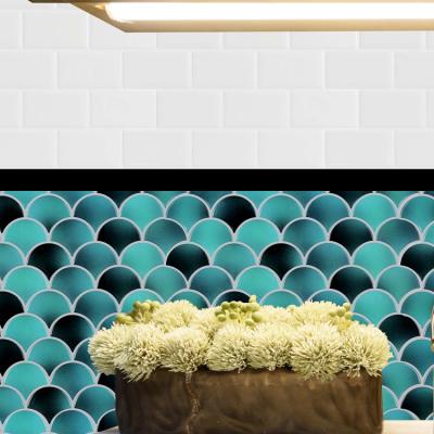 China Modern Green Wall Tile Stickers Peel And Stick Self Adhesive 3D Fish Scale Wall Tile For Bathroom Kitchen Backsplash for sale