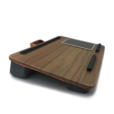 China Easy To Carry Modern Design Wooden Gray Lap Desk With Wrist Rest Tablet Laptop Stand PU Leather Mouse Pad for sale