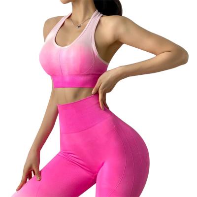 China Breathable Promotional Ladies High-waist Gradient Color Sports Yoga Hip-Lifting Suit for sale