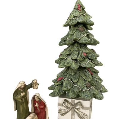 China Europe Resin Wholesale Perfect Christmas Tree With Small Giftbox Bottom Vintage White for sale