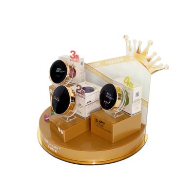 China Acrylic Display Stand For Eyeshadow APEX Beauty Shop Gold Advertising Makeup Display Rack For Compressed Powder for sale