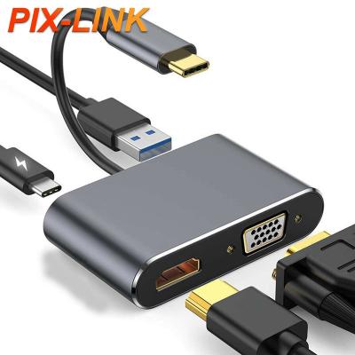 China Multifunctional 4K USB-C to HUB PD HDTV VGA 4 in 1 USB Adapter for sale