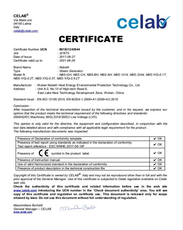 CE Certificate - Wuhan Nobeth Machinery Manufacturing Co., Ltd.