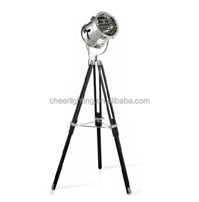 China Modern Marine Signal Search Light Black Timber Tripod Floor Lamp Nautical Decor Retro for sale