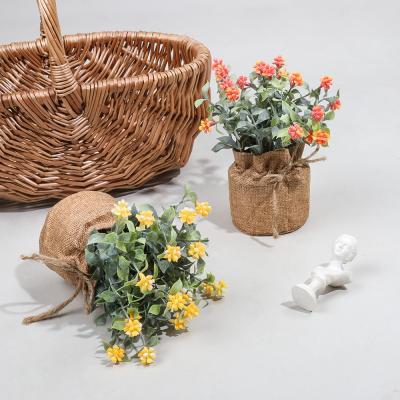 China Art Decor Artificial Flowers with Potted Bags Small Fake Plants Ornaments Faux Greenery Plants Bonsai for Wedding Party Decoration for sale