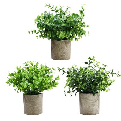 China Art Decor 3 Packs Artificial Boxwood Rosemary Plants Bonsai Pulp Pot Eucalyptus Simulation Greenery Plants Potted Balcony Office Decor for sale