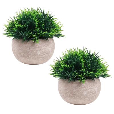 China Art Decor Indoor Outdoor Decoration Potting Mini Fake Green Plant Bonsai 2 Pack Short Needle Artificial Grass With Paper Pulp Pots for sale