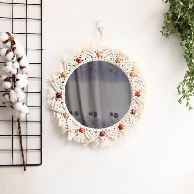 China Bohemian Minimalist Decor Bohemian Vanity Mirror Wall Hanging Design Makeup Mirror Macrame Tapestry Bedroom Living Room Corridor Desk for sale