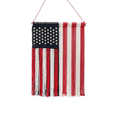 China Modern American Flag Macrame Wall Hanging Tapestry Bohemian Bohemian Handwoven Tassel Tapestry Living Room Bedroom Wall Decor for sale