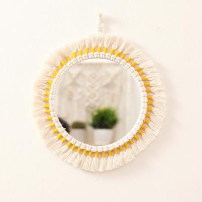 China Best Business Cotton Rope Fringe Makeup Round Mirror Bohemian Handmade Woven Tapestry Macrame Tassel Bohemian Wall Hanging Mirror Bohemian Woven Tapestry for sale