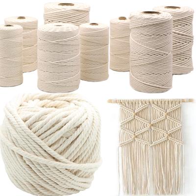 China Sustainable Macrame Cotton Rope 110yards 3 Strands Natural Macrame Twisted 3mm Cotton Rope For DIY Crafts Wall Hanging Tapestry Plant Hanger for sale